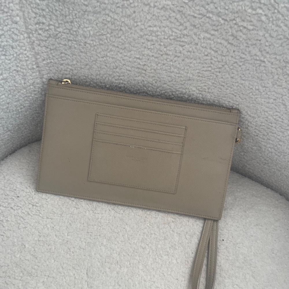 SAINT LAURENT Monogramme quilted textured-leather pouch - Dark Beige - Picture 5 of 7